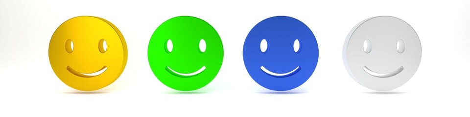 Colorful Smile face icon isolated on white background. Smiling emoticon. Happy smiley chat symbol. Minimalism concept. 3D render illustration