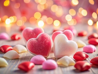 Fototapeta premium Heart-Shaped Candy in a Colorful Background for Valentine's Day Treats
