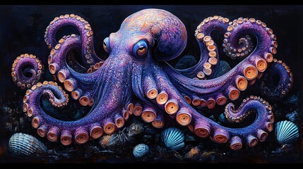Fototapeta premium Striking Purple Octopus with Intertwined Tentacles