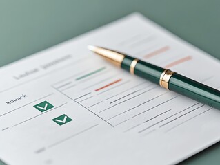 A green pen rests on a checklist with two completed tasks, suggesting productivity and efficiency.