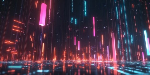 Abstract glowing neon lines in a dark background.