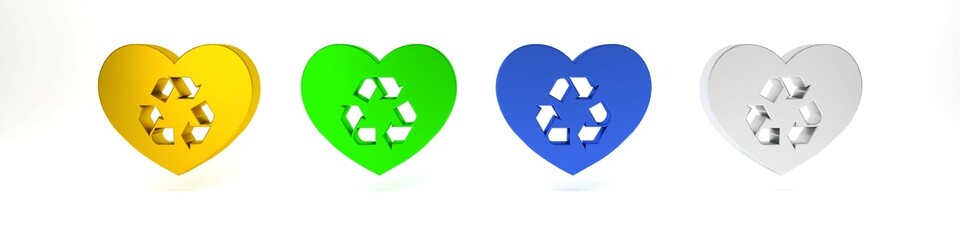 Colorful Eco friendly heart icon isolated on white background. Heart eco recycle nature bio. Environmental concept. Minimalism concept. 3D render illustration