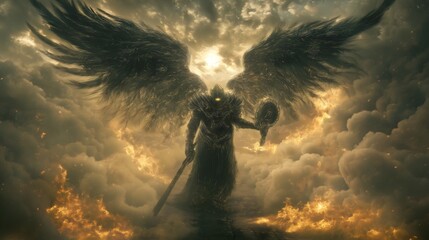 The Abyss Unleashed: Abaddon as a Sinister Humanoid with Enormous Wings and a Lethal Weapon – A Representation of Divine Wrath