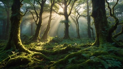 misty morning in the forest