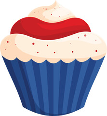 Red white and blue frosted cupcake with sprinkles, perfect for celebrating the united states of america