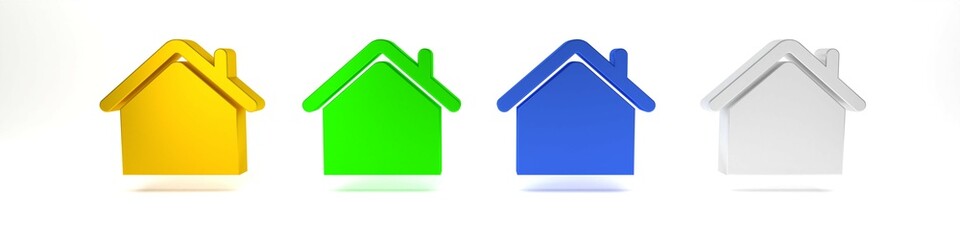 Colorful House icon isolated on white background. Home symbol. Minimalism concept. 3D render illustration