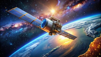 High Tech Satellite Orbiting Earth - Majestic Space Technology Scene in 3D Animation