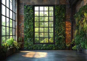 Naklejka premium Green Wall Window.