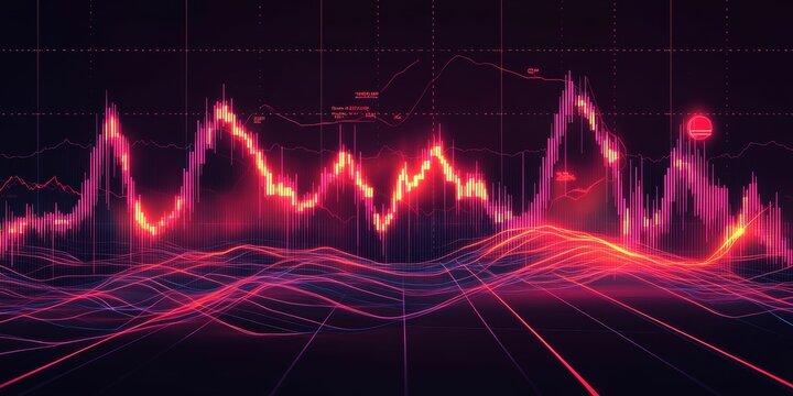 Abstract futuristic glowing red data visualization.