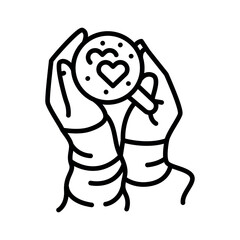 Hands hold a cup of cocoa color line icon. Vector illustration