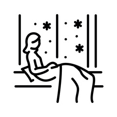 Smiling girl sitting by the window color line icon. Vector illustration