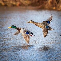 Obraz premium couple of mallard wild duck scient. name Anas platyrhynchos bird, AI generated