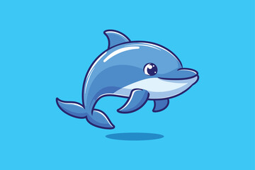 A dolphin jumping out of a splash of water with a color background