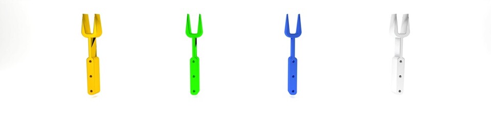 Colorful Barbecue fork icon isolated on white background. BBQ fork sign. Barbecue and grill tool. Minimalism concept. 3D render illustration