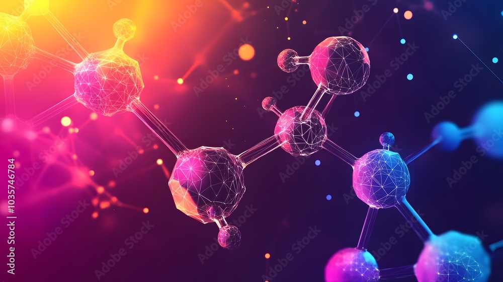 Wall mural abstract 3d molecular structure with a vibrant color palette