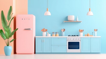 Cozy Kitchen with Retro Appliances and Bright Colors