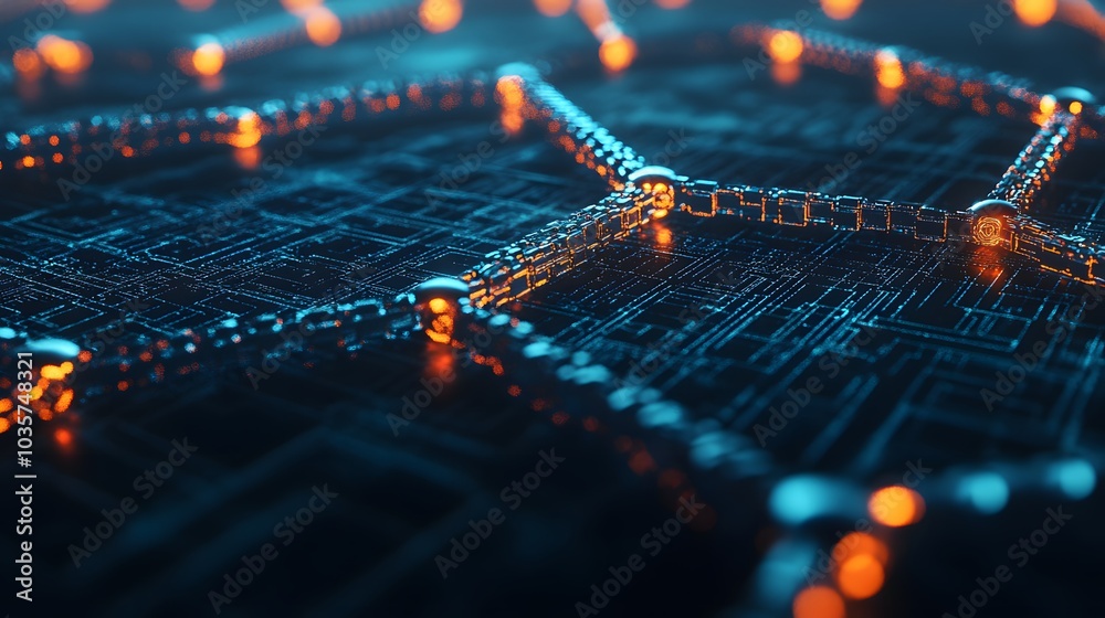 Wall mural abstract chain network with glowing nodes