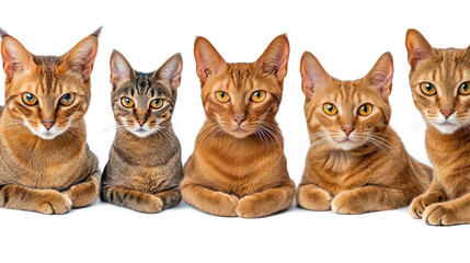 Collection of Cats Displayed in a Line on a Transparent Background Generative AI