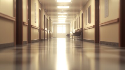 Obraz premium Empty Hospital Corridor with Waiting Chairs, Medical Facility, Healthcare Interior, Generated AI
