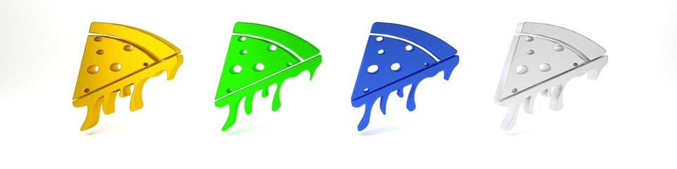 Colorful Slice of pizza icon isolated on white background. Minimalism concept. 3D render illustration