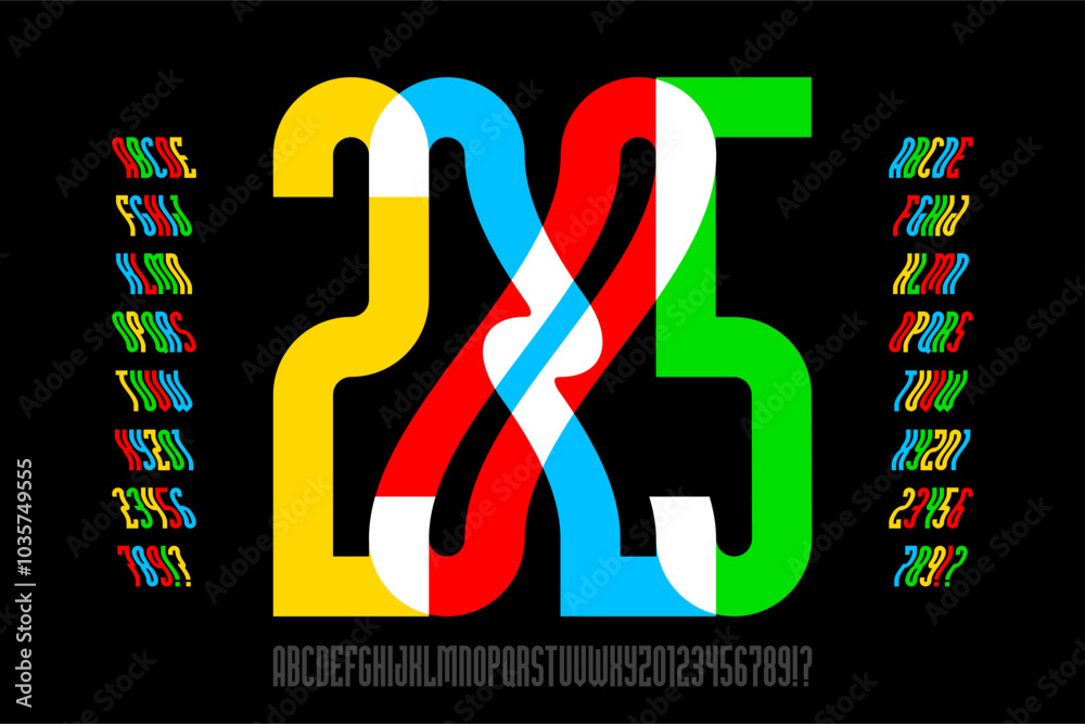 Fototapete 2025. changing letters. modern condensed style font design with some alternate letters and numbers, 
