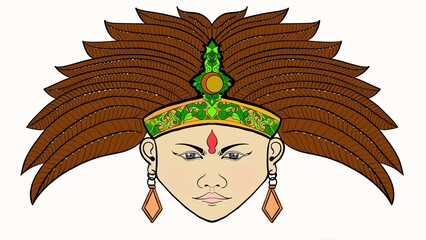 Illustrative image in the form of a slide of a face with a traditional Indonesian hat like a feather showing Indonesian interior culture, Nganjuk Saturday 19 October 2024