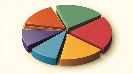 Fototapeta premium Colorful pie chart segments represent data distribution visually, showcasing various categories in vibrant colors. This infographic element is ideal for presentations and reports