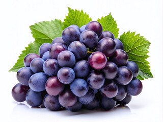 Fototapeta premium Juicy Ripe Black Grapes Isolated on White Background for Minimalist Photography