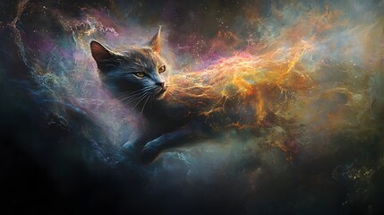 A Mysterious Feline s Ethereal Transformation   Captivating Impressionist Style Digital Fantasy Art