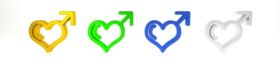 Colorful Male gender symbol and heart icon isolated on white background. Minimalism concept. 3D render illustration