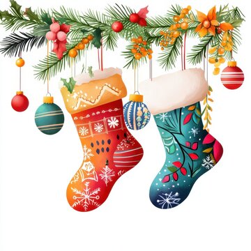 christmas stockings hanging watercolor style clip art preview