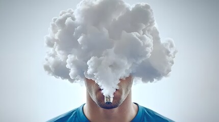 Pod Cloud Chaser: A vaper exhaling an impressive vapor plume, creating a dense cloud that obscures their face. 