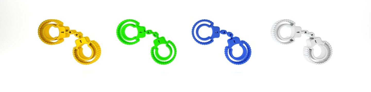 Colorful Sexy fluffy handcuffs icon isolated on white background. Handcuffs with fur. Fetish accessory. Sex shop stuff for sadist and masochist. Minimalism concept. 3D render illustration