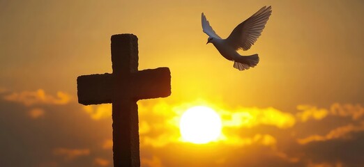 Cross Silhouette at Sunset. AI generated illustration.