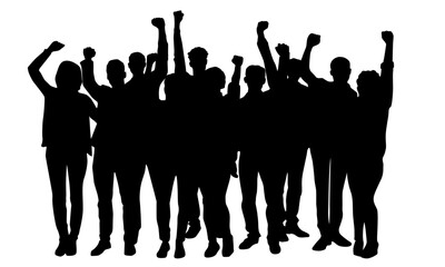 Silhouettes of Group People, Protesting People Silhouettes, Group of Protesters, Silhouette, Protest, Demonstration, Support, Activist, Black, Strike, Picket, Vector