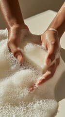 Realistic Close-Up of Hand Holding White Soap Bar