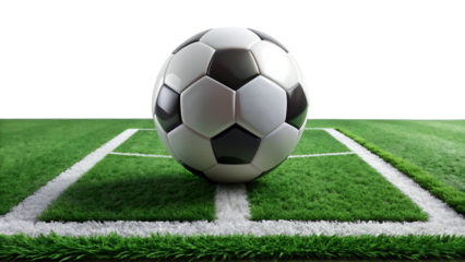 Soccer ball on the football field isolated on white background.AI GENERATED