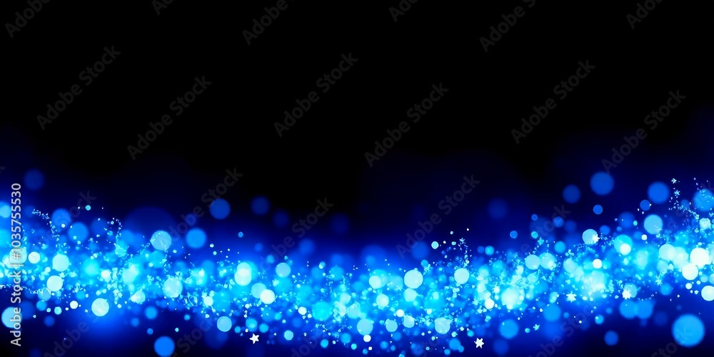 Poster Abstract blue bokeh lights on a black background.