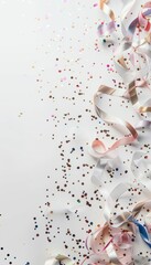 Obraz premium Minimalist Abstract Birthday Background with Pastel Ribbons and Metallic Confetti for Modern Design