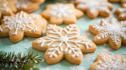 Gingerbread Cookies in the Form of Snowflakes and Stars