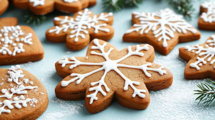 Gingerbread Cookies in the Form of Snowflakes and Stars