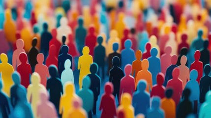An abstract representation of a large crowd, featuring colorful paper-cut silhouettes of human figures in various shades, symbolizing diversity.