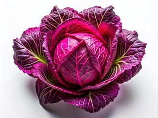 Obraz premium Low Light Photography of Healthy Red Pointed Cabbage Isolated on White Background for Fresh Food Concepts
