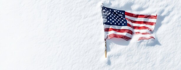 Obraz premium American flag in snow with copy space on white background, New Year celebration concept. Copy space for text