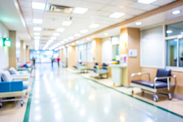 Modern hospital with blurred background, clean and bright environment