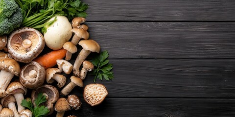Organic Harvest Fresh Vegetables and Wild Mushrooms from Garden and Forest for a Healthy Lifestyle