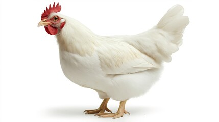 White chicken on clean background, minimalistic and charming. A beautiful display of animal grace and elegance