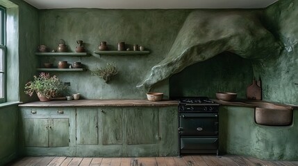 Farmhouse-style kitchen with rustic wood beams and vintage decor