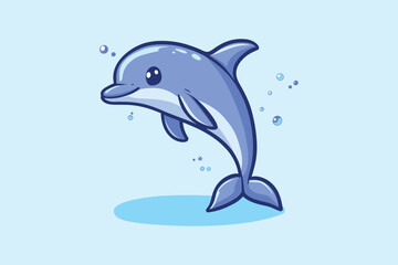 A dolphin jumping out of a splash of water with a color background