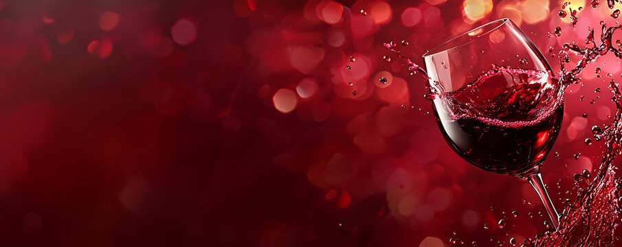 A vibrant and dynamic splash of red wine captured in mid-air against a clean white background. The liquid forms dramatic waves and droplets, evoking a sense of motion and energy